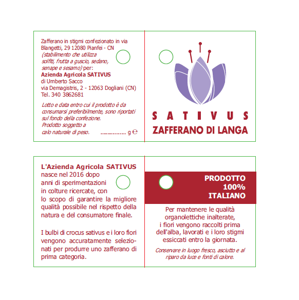 etichetta vasetti zafferano azienda agricola Sativus piemonte cuneo